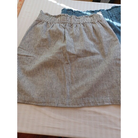 J.Crew blue white ticking stripe paperbag miniskirt S cotton elastic pockets - Picture 4 of 9